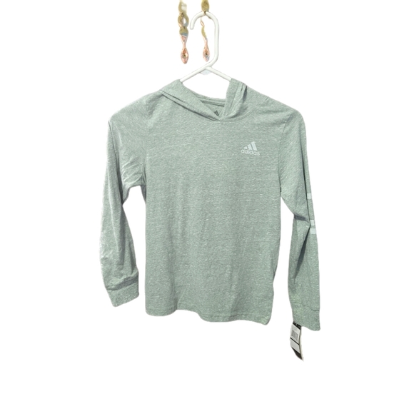 NWT Boys Size S (8) Long Sleeve Hooded Tee  Snow Heather/ Light Green - Picture 1 of 4